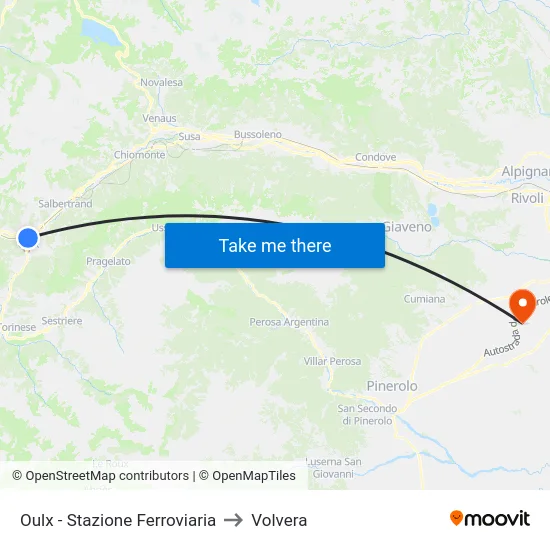 Oulx - Stazione Ferroviaria to Volvera map