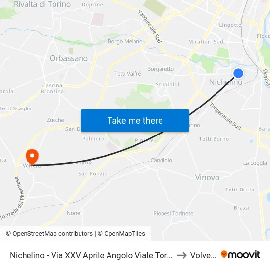 Nichelino - Via XXV Aprile Angolo Viale Torino to Volvera map