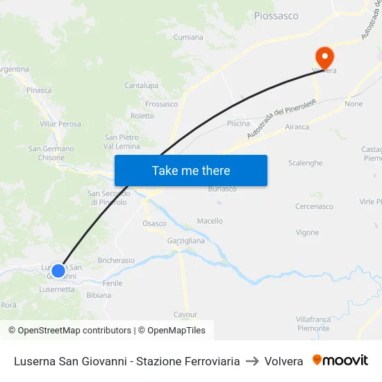 Luserna San Giovanni - Stazione Ferroviaria to Volvera map