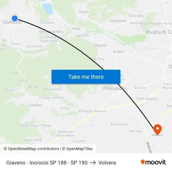 Giaveno - Intersection SP 188 - SP 190 to Volvera map