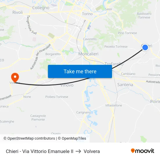 Chieri - Via Vittorio Emanuele II to Volvera map