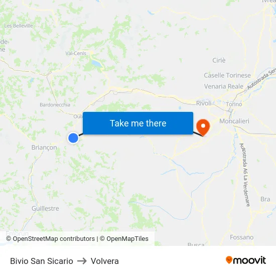 Bivio San Sicario to Volvera map