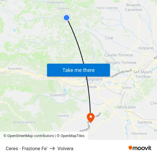 Ceres - Frazione Fe' to Volvera map
