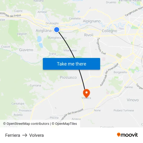 Ferriera to Volvera map