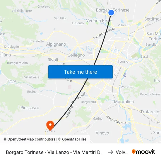 Borgaro Torinese - Via Lanzo - Via Martiri Della Liberta' to Volvera map