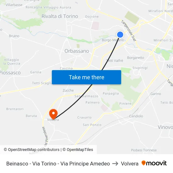 Beinasco - Via Torino - Via Principe Amedeo to Volvera map