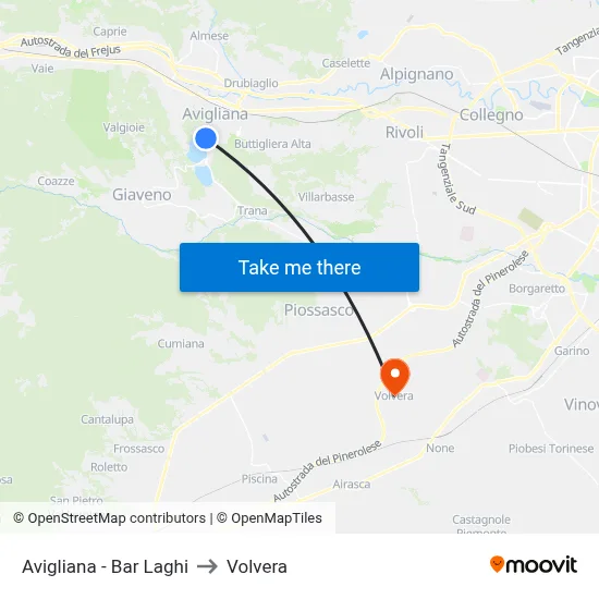 Avigliana - Lakes Bar to Volvera map