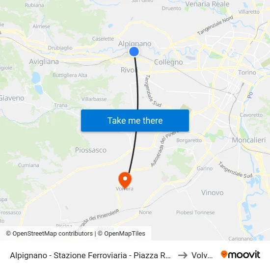 Alpignano - Stazione Ferroviaria - Piazza Robotti to Volvera map