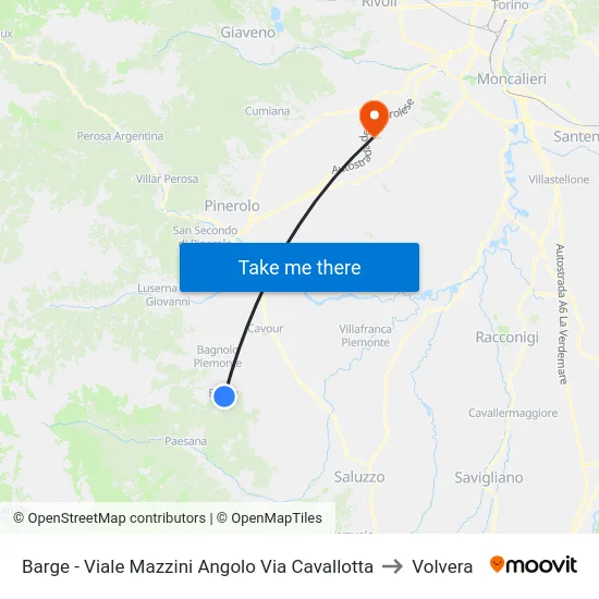 Barge - Viale Mazzini Angolo Via Cavallotta to Volvera map