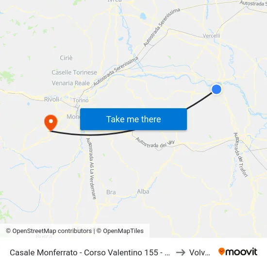 Casale Monferrato - Corso Valentino 155 - Coop to Volvera map