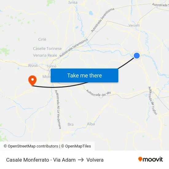 Casale Monferrato - Via Adam to Volvera map