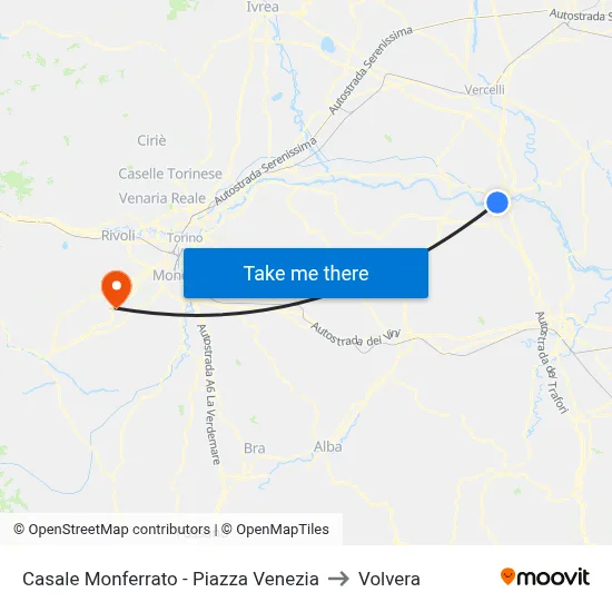 Casale Monferrato - Piazza Venezia to Volvera map