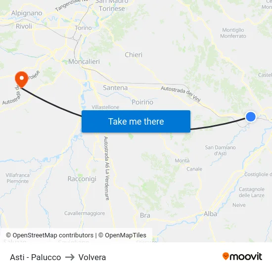 Asti - Palucco to Volvera map