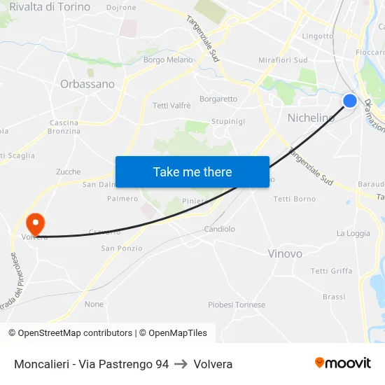 Moncalieri - Pastrengo Street 94 to Volvera map