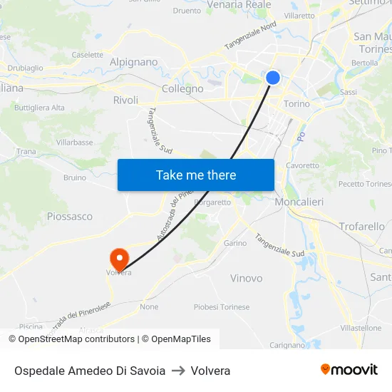 Ospedale Amedeo Di Savoia to Volvera map
