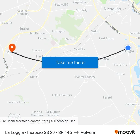 La Loggia - Incrocio SS 20 - SP 145 to Volvera map