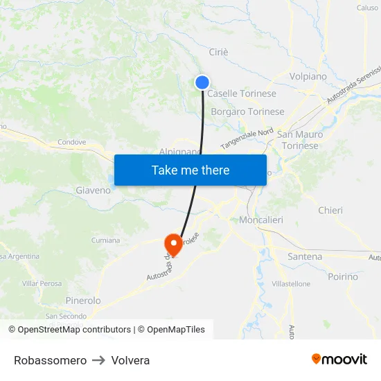 Robassomero to Volvera map