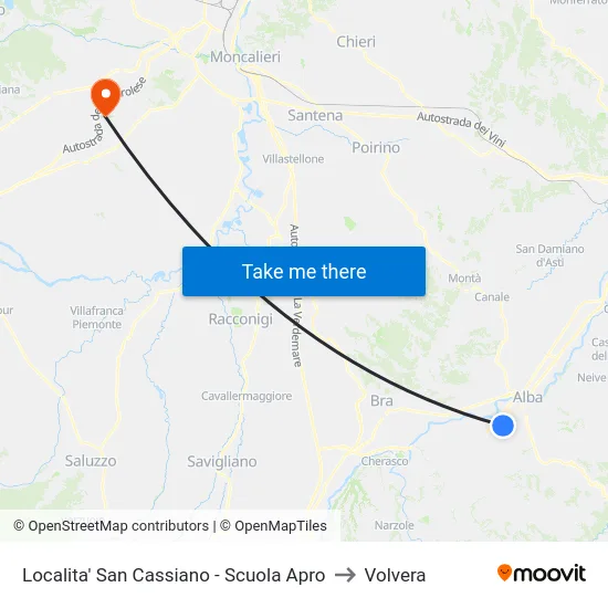 Localita' San Cassiano - Scuola Apro to Volvera map