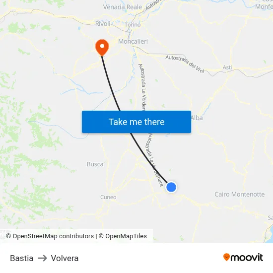 Bastia to Volvera map