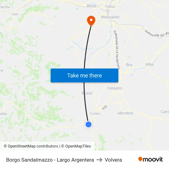 Borgo Sandalmazzo - Largo Argentera to Volvera map
