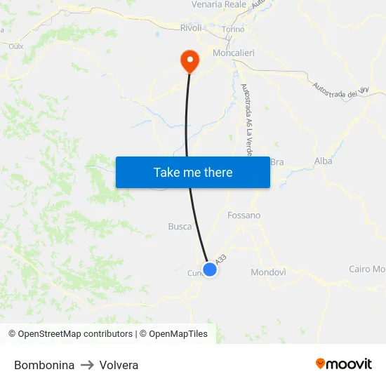 Bombonina to Volvera map