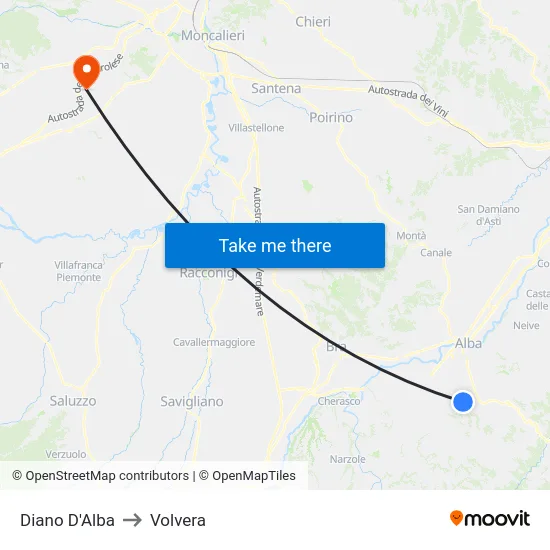 Diano D'Alba to Volvera map