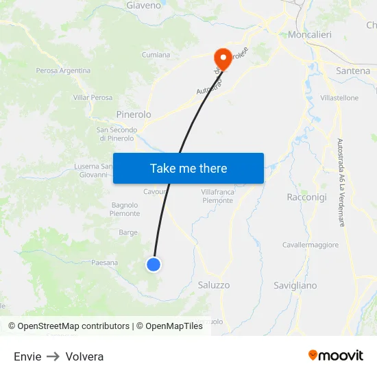 Envie to Volvera map