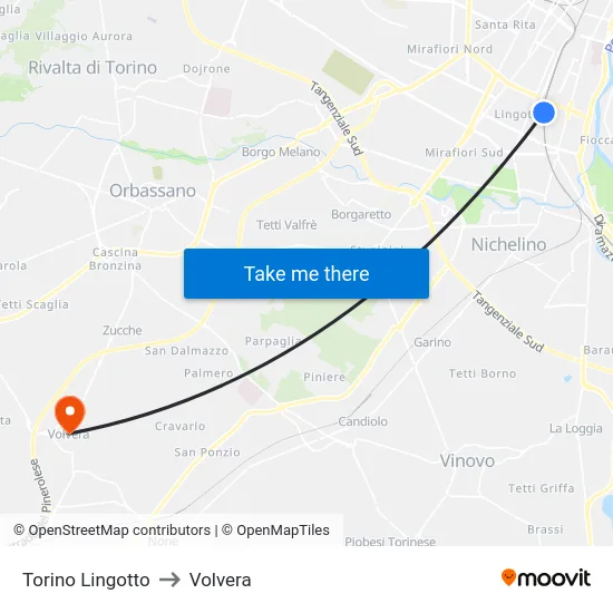 Torino Lingotto to Volvera map