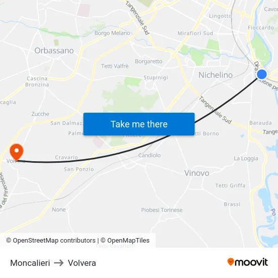 Moncalieri to Volvera map