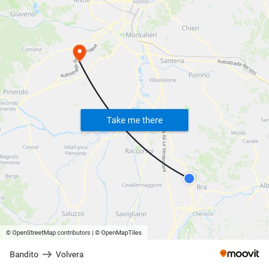 Bandito to Volvera map