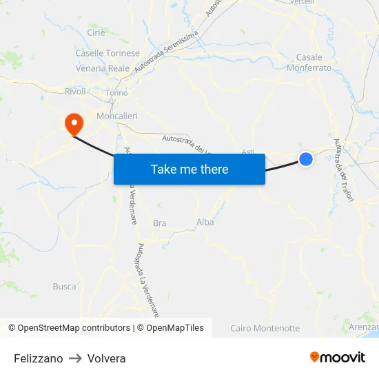 Felizzano to Volvera map