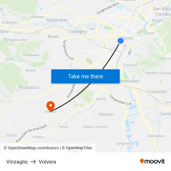 Vinzaglio to Volvera map