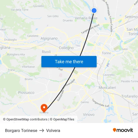 Borgaro Torinese to Volvera map