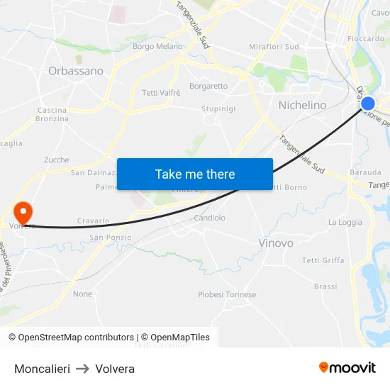 Moncalieri to Volvera map