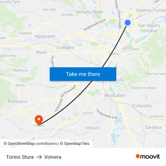 Turin Stura to Volvera map