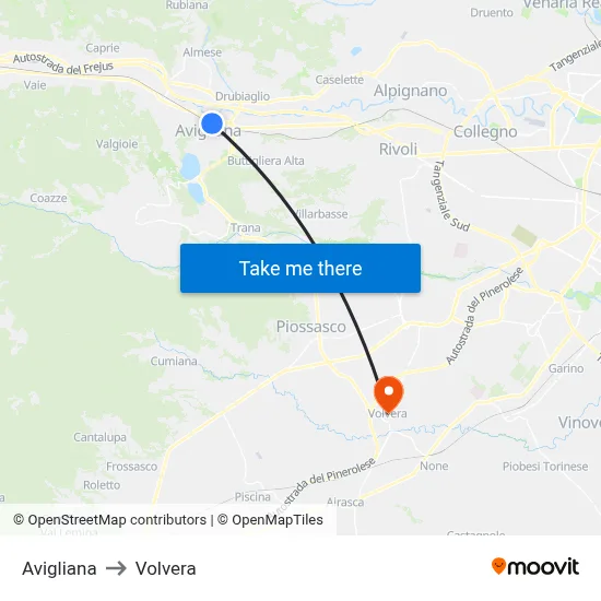 Avigliana to Volvera map