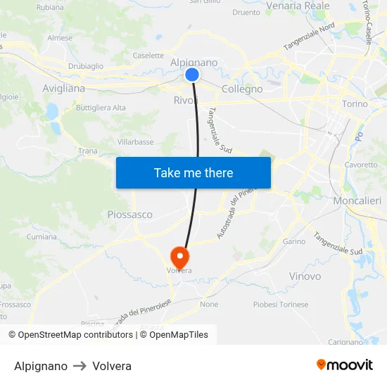 Alpignano to Volvera map