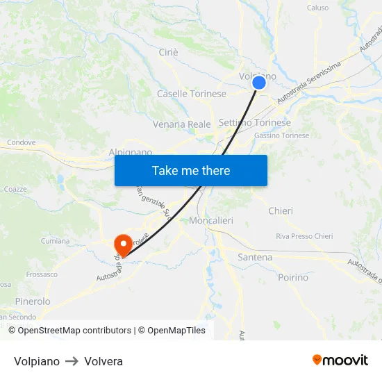 Volpiano to Volvera map