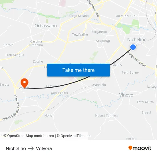 Nichelino to Volvera map