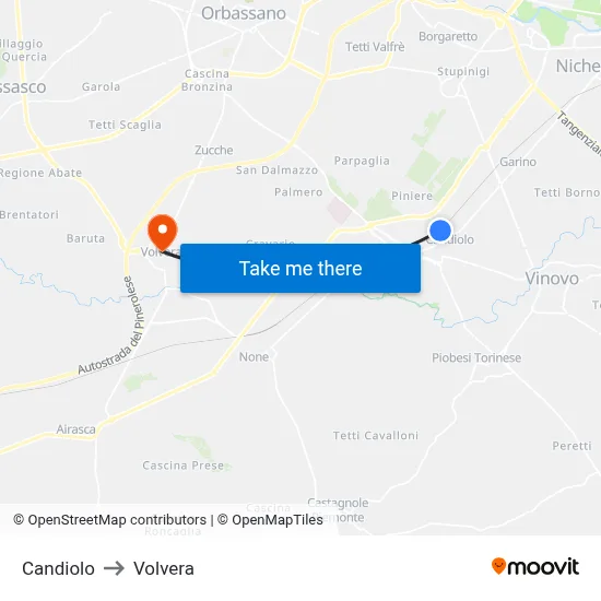 Candiolo to Volvera map