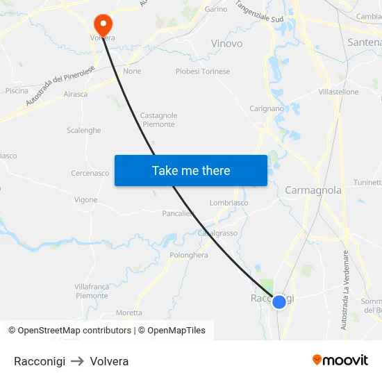 Racconigi to Volvera map