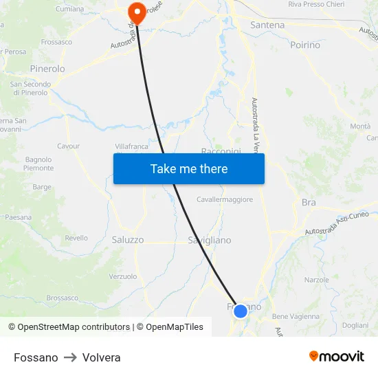 Fossano to Volvera map
