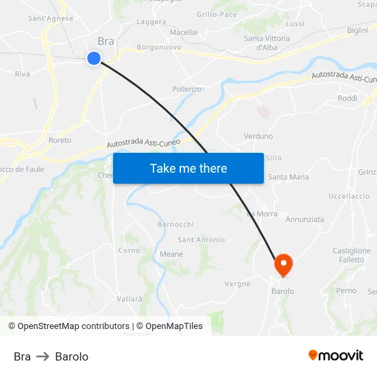 Bra to Barolo map