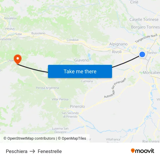 Peschiera to Fenestrelle map