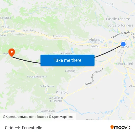 Ciriè to Fenestrelle map