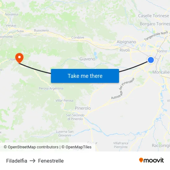 Filadelfia to Fenestrelle map