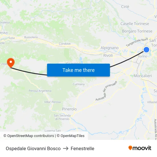 Giovanni Bosco Hospital to Fenestrelle map