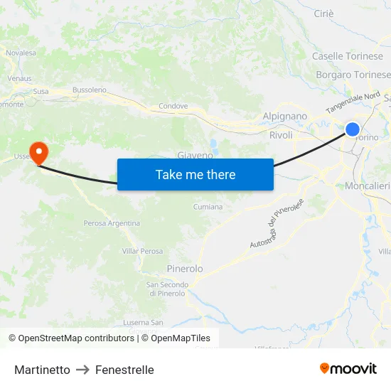 Martinetto to Fenestrelle map