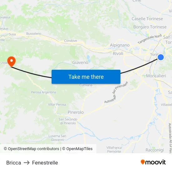 Bricca to Fenestrelle map