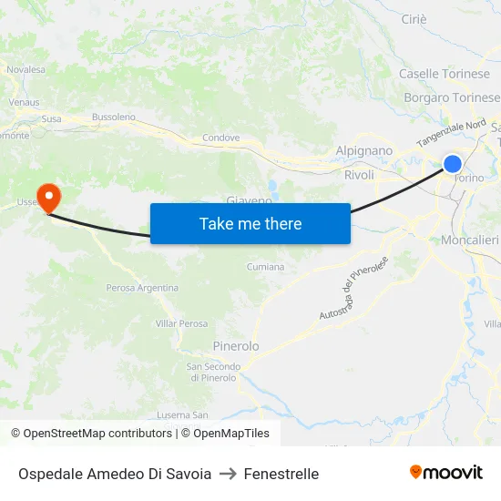 Amedeo Di Savoia Hospital to Fenestrelle map